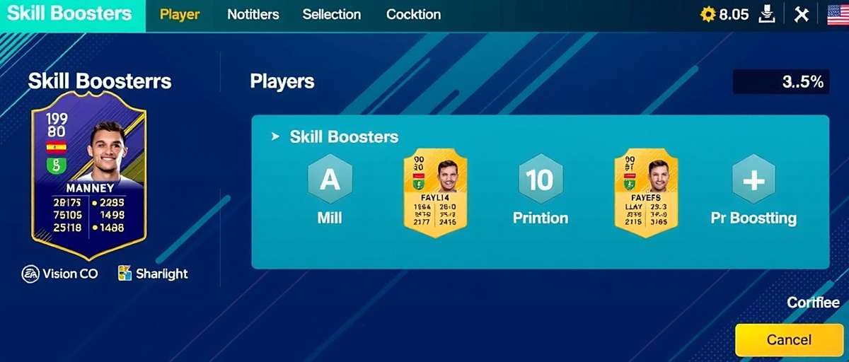 Selecting Players for Skill Boosters FIFA Mobile player selection screen highlighting which players would benefit most from Skill Boosters